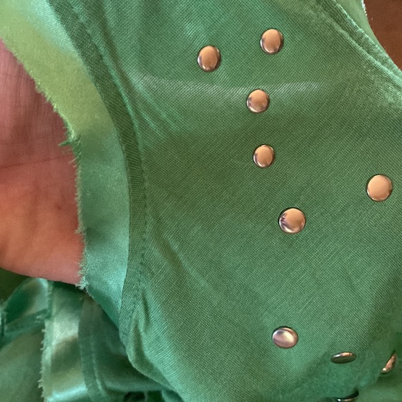 Alberto Makali emerald green distressed ribbon edge  studded tank top - Picture 6 of 9